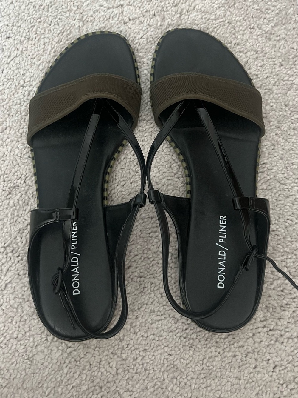 Donald J. Pliner Black and Olive T-Strap Slingback Sandals, size 8